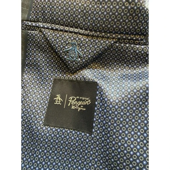 Original Penguin Blazer Men 44 R Blue Plaid Wool Blend Two Button Jacket Classic